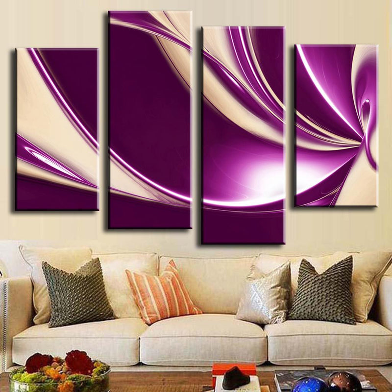 Modern Purple Swirls - 4-piece canvas wall art featuring elegant abstract design with flowing purple and cream swirls creating dynamic movement and visual interest, perfect for modern home decor